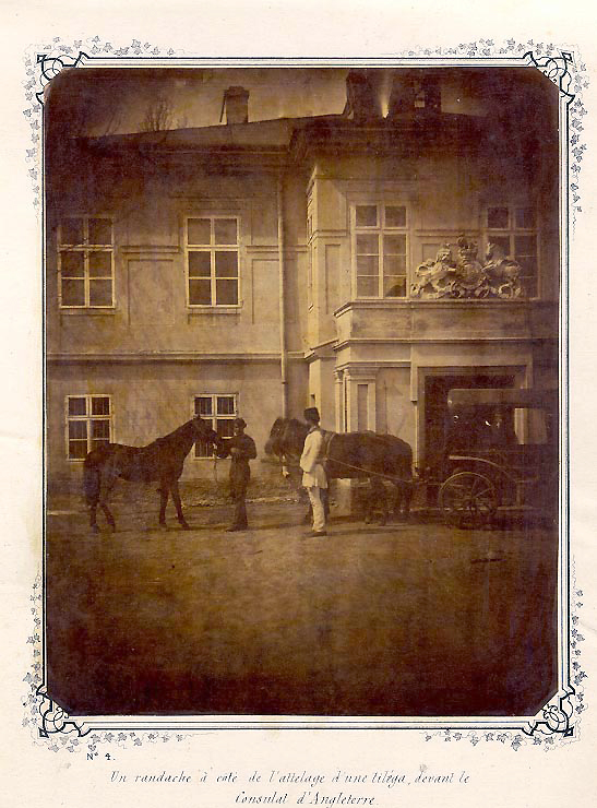 Horse and Carriage in front of the British Consulate, Russia (City Unknown)