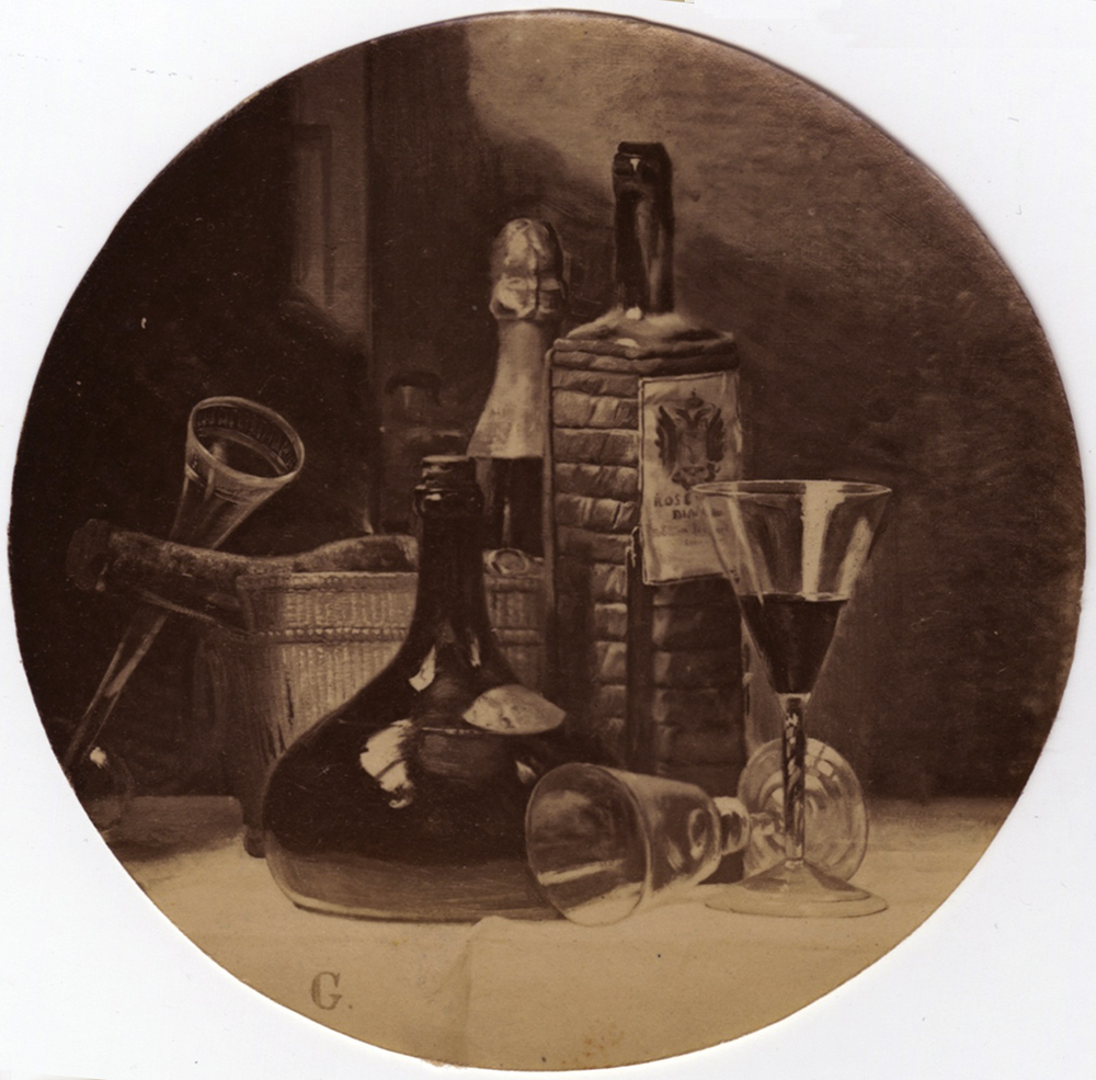 Charles Negre - Copy of a Still Life Painting of Wine Bottles and Glasses