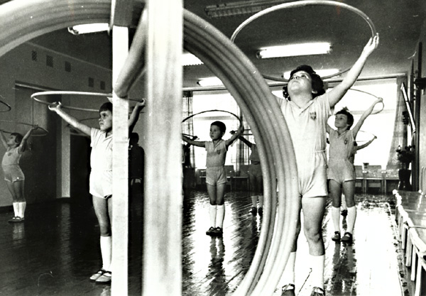 V. Akimov - Collective Farm Kindergarten in Ukraine with Girls Exercising with Hoops