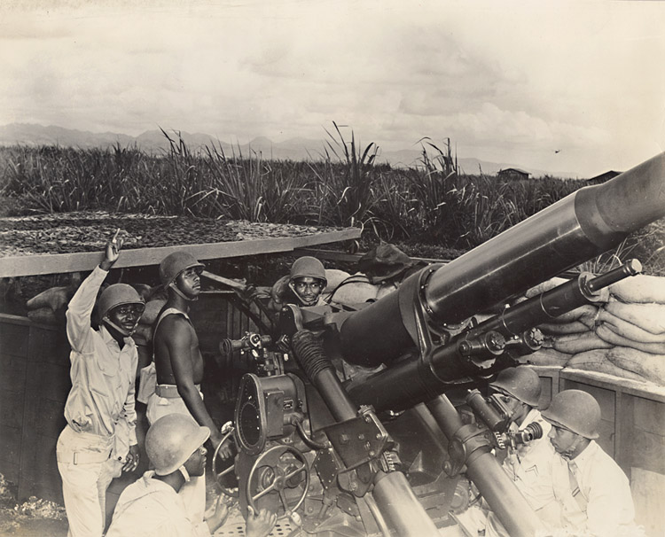 U.S. Army Signal Corps - Black Soldiers with Heavy Machine Gun, Guam U.S. Army Signal Corps - Black Soldiers with Heavy Machine Gun, Guam