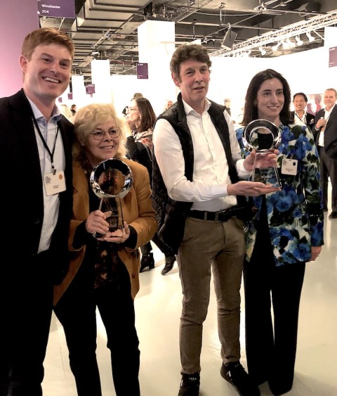 AIPAD President Mike Lee (far left) and Executive Director Lydia Melamed Johnson (far right) present the annual AIPAD Award to Mattie Boom and Hans Rooseboom, curators of photography at the Rijksmuseum. (Photo by Nicole Straus)